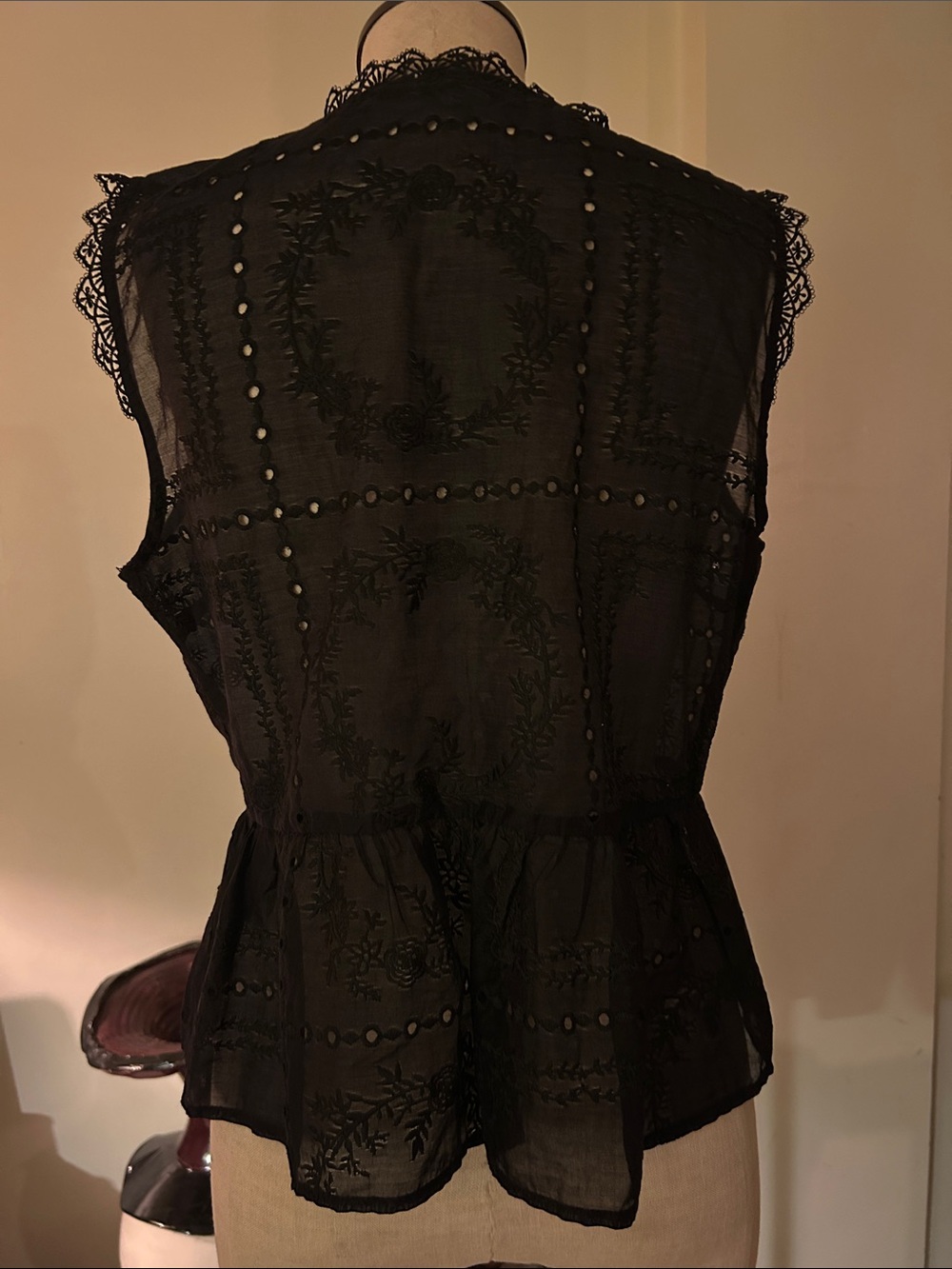 Calypso St. Barth Black embroidered lace Trim tie front Peplum top. Brand new. - Picture 7 of 15